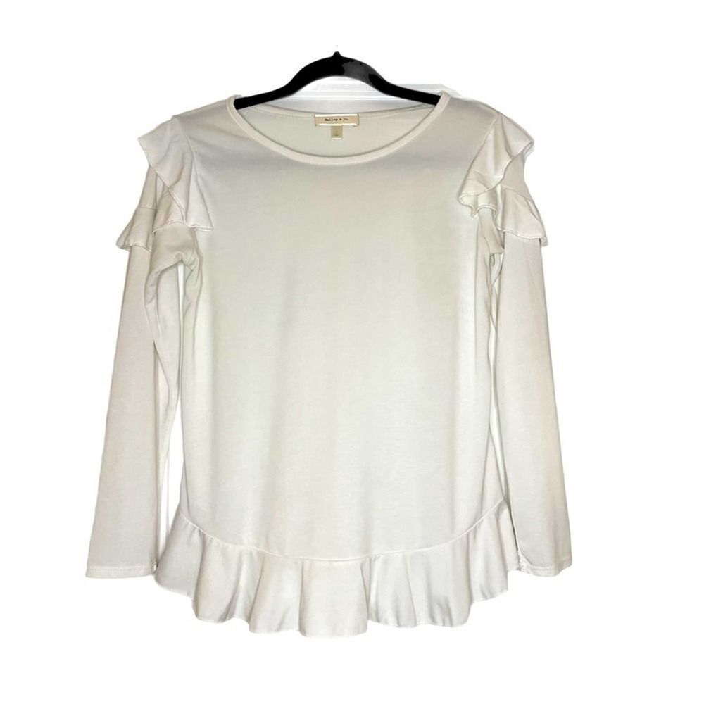 Hailey & Co. Ruffle Shoulder Long Sleeve Top White size Medium